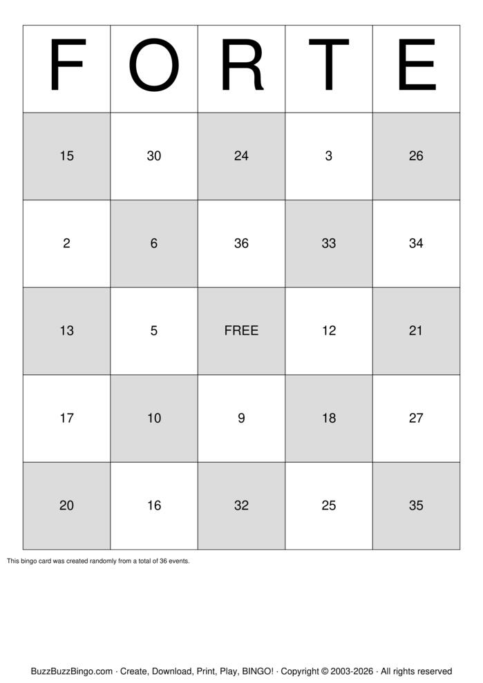 Download Free Numbers 1-36 Bingo Cards Download Free Numbers 1-36 Bingo Cards