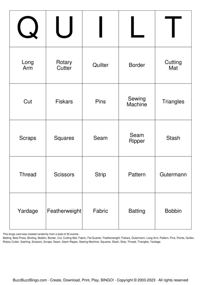 Quilt Bingo Cards to Download, Print and Customize!