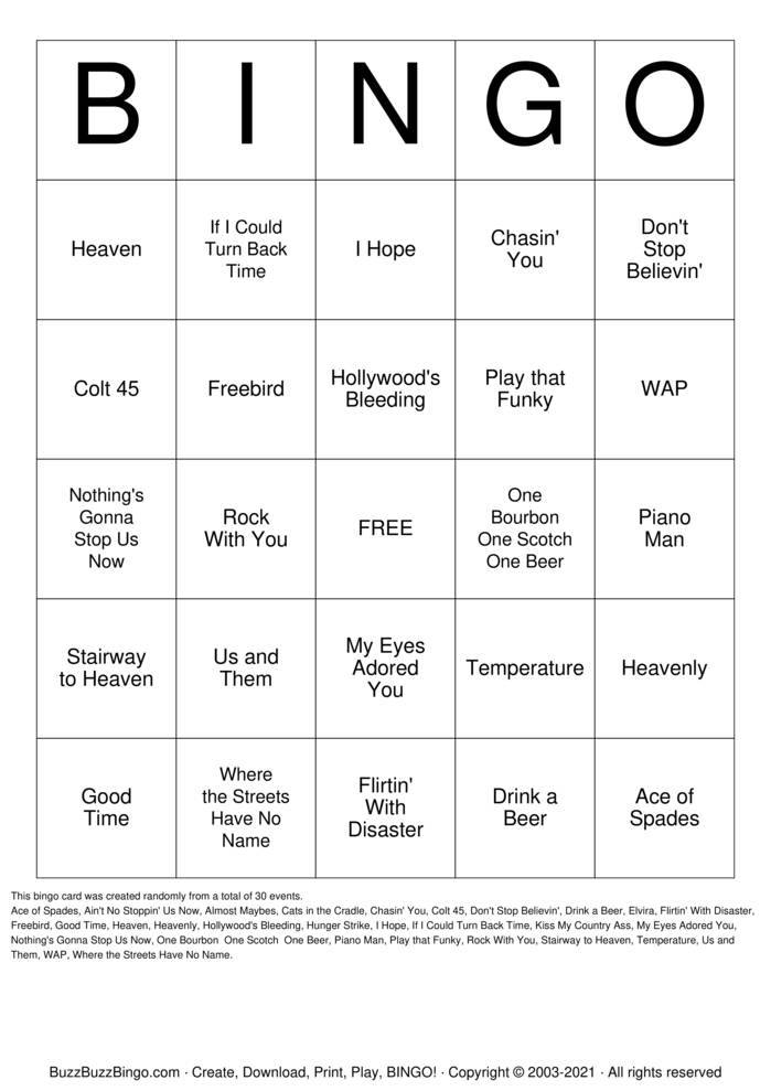Download Free Rock 'N' Roll Bingo Cards