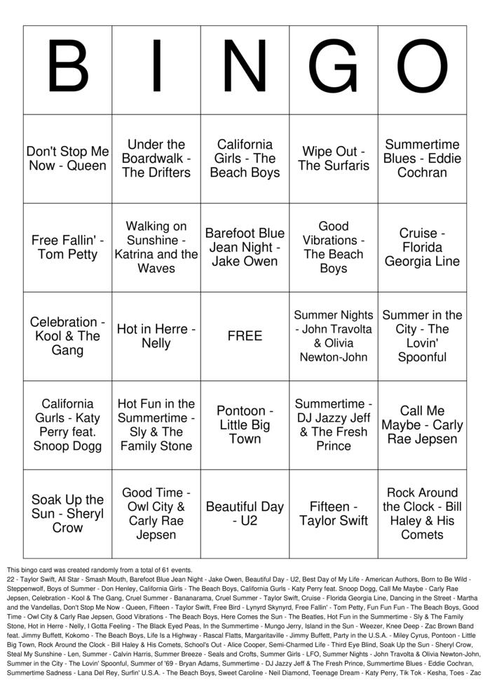 Download Free School's Out for Summer Bingo Cards