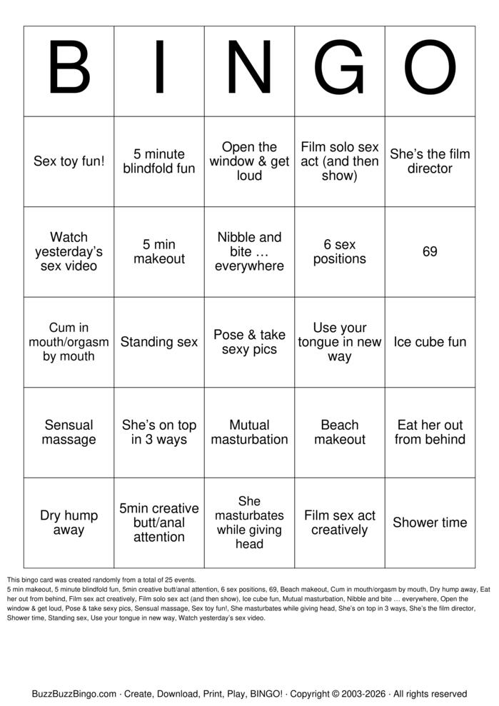 Download Free Sex Act Bingo Bingo Cards