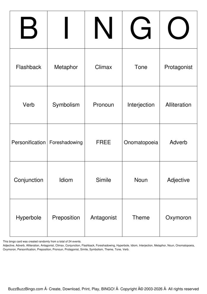 Download Free Vocabulary Bingo Cards