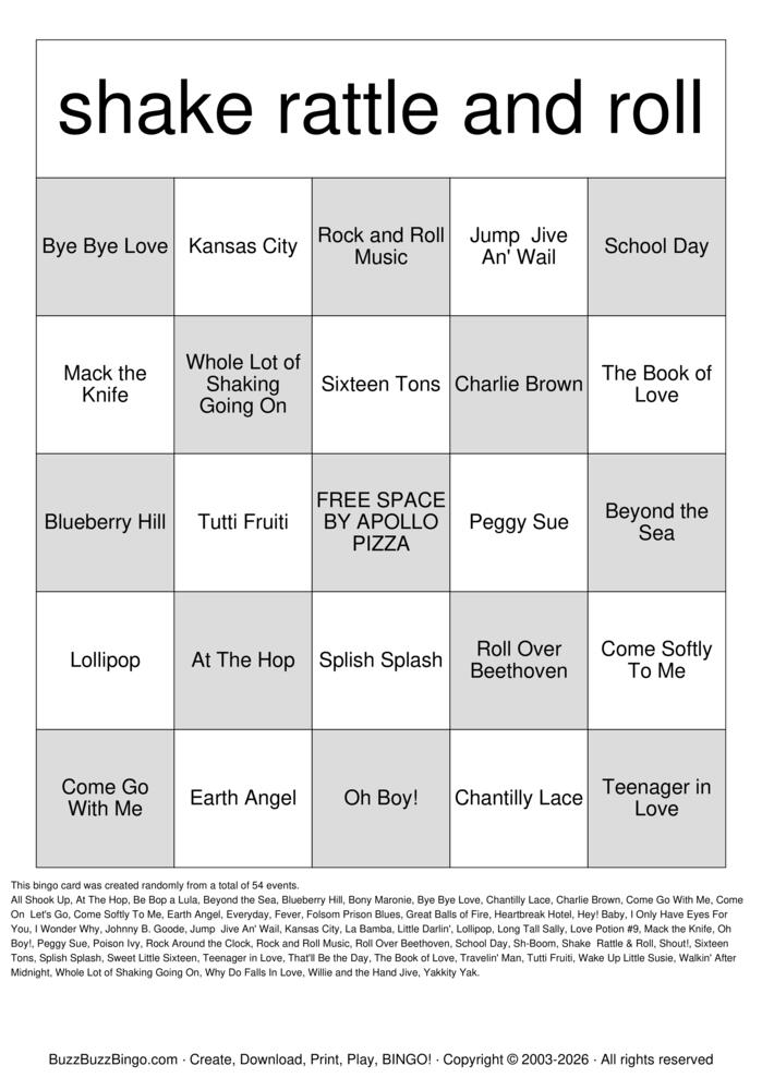 Download Free 1950s Bingo Cards Download Free 1950s Bingo Cards