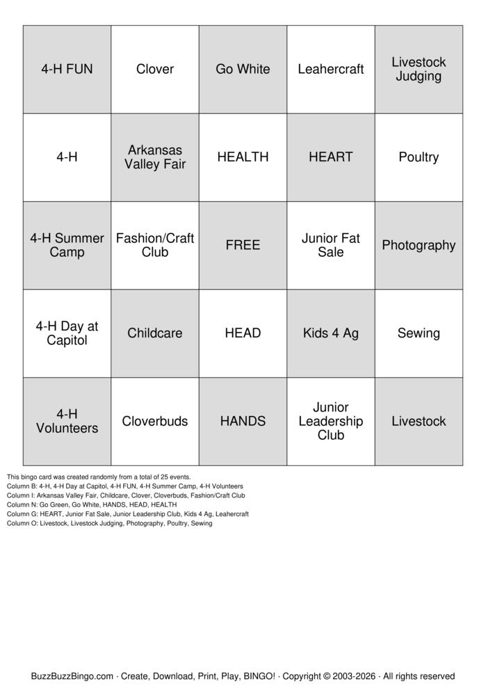 Download Free 4H Bingo Bingo Cards Download Free 4H Bingo Bingo Cards