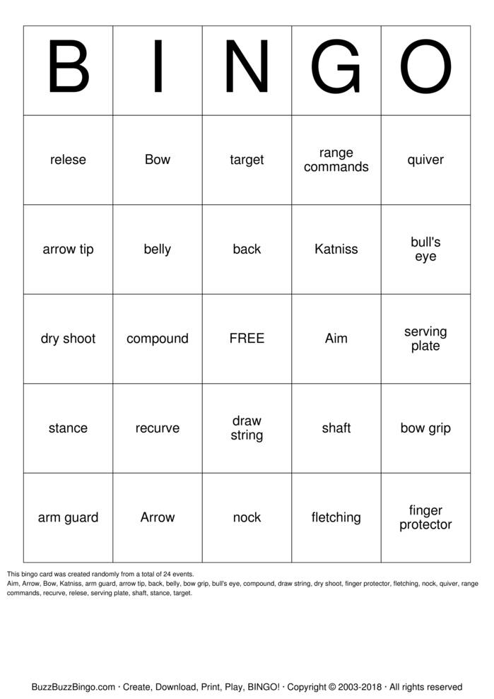 Download Free Archery Bingo Cards