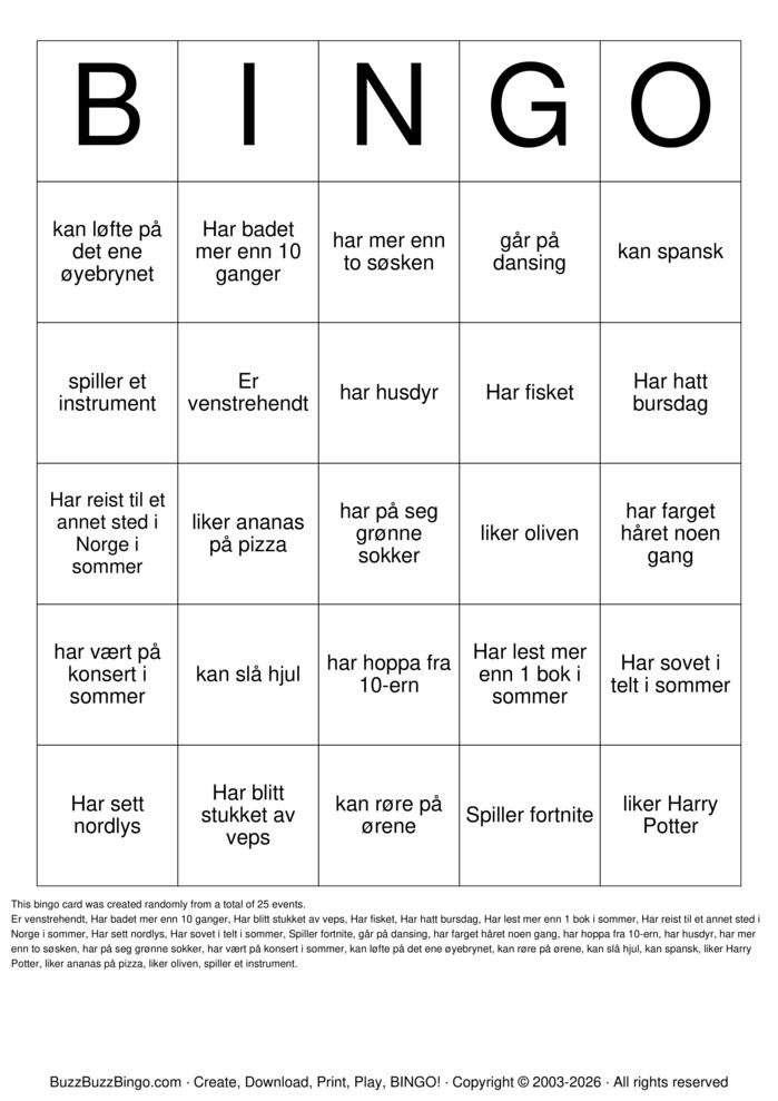 Download Free Bli kjent! Bingo Cards Download Free Bli kjent! Bingo Cards