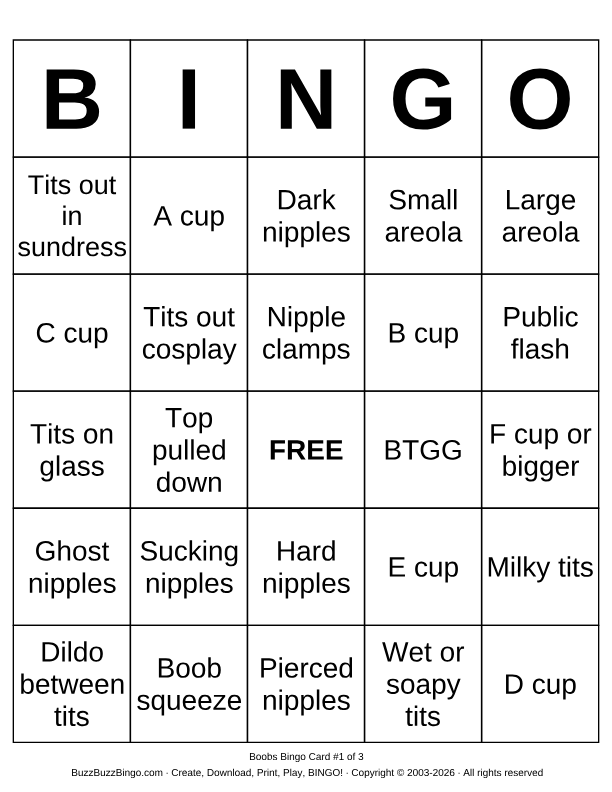 Download Free Boobs Bingo Cards