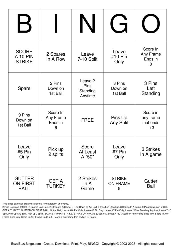 Bowling Bingo Cards to Download, Print and Customize!
