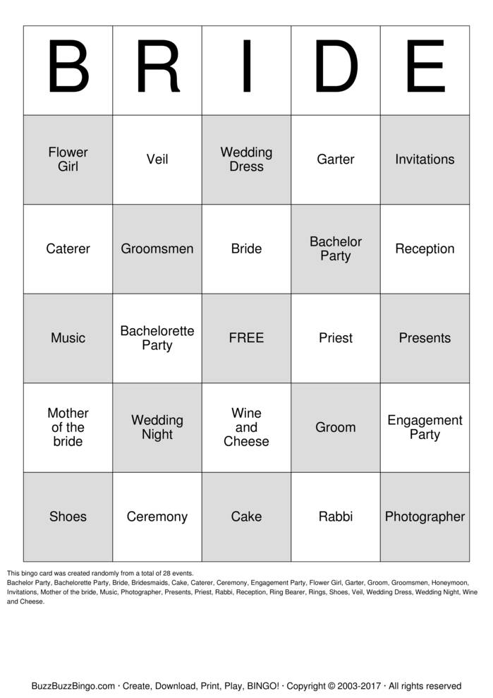 Bridal Shower Bingo Cards to Download, Print and Customize!