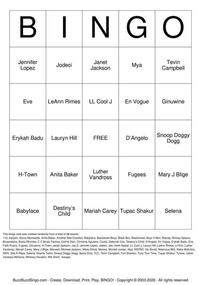 Download Free Chi Chi's 90s Bingo Bingo Cards Download Free Chi Chi's 90s Bingo Bingo Cards