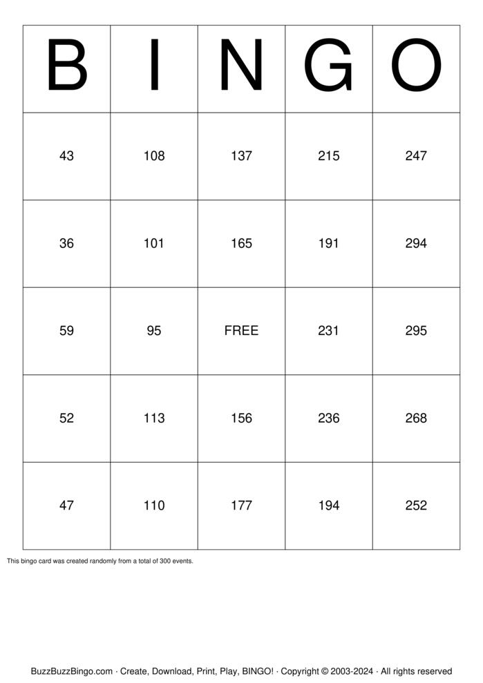 Download Free Classic Numbers 1-300 Bingo Cards