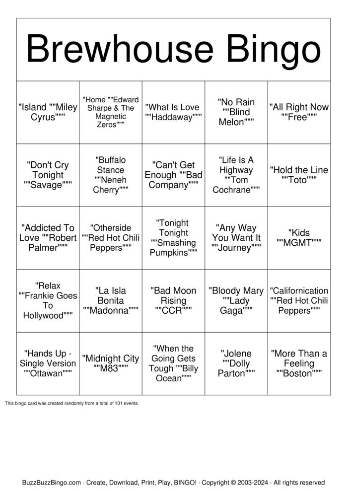 Download Free Custom Bingo Cards