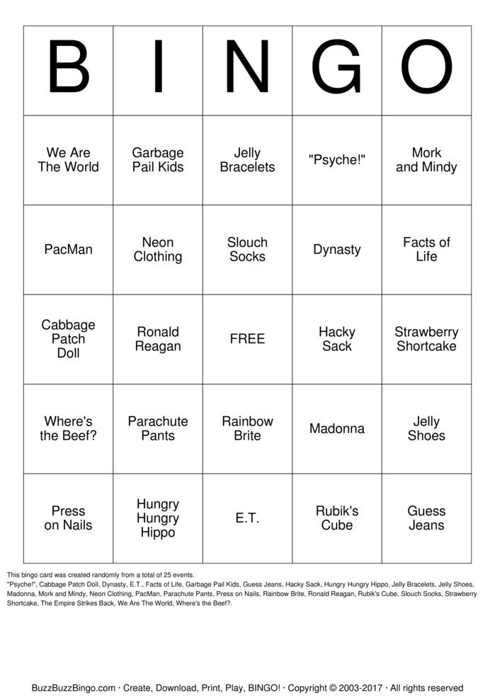 Download Free Custom Bingo Cards