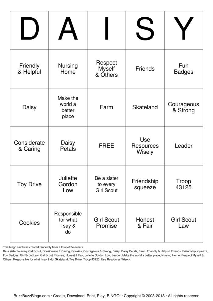 Download Free DAISY Bingo Cards Download Free DAISY Bingo Cards