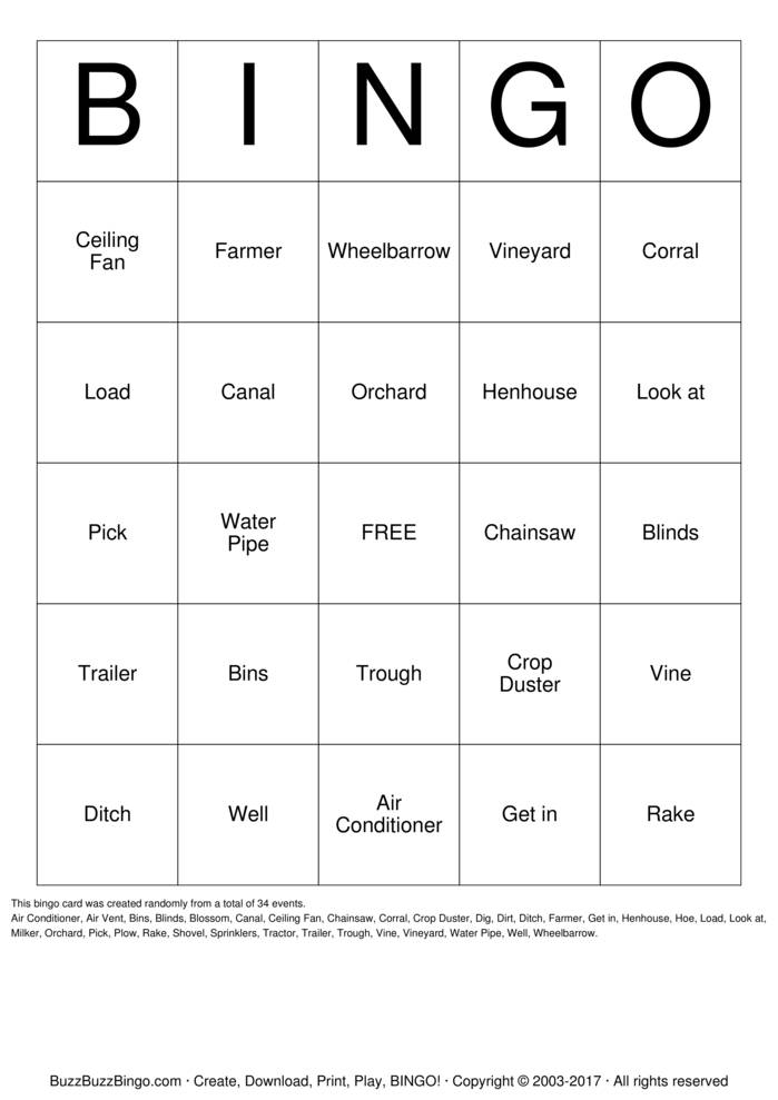 Farm Unit 2 Lesson 3 Bingo Cards to Download, Print and Customize!
