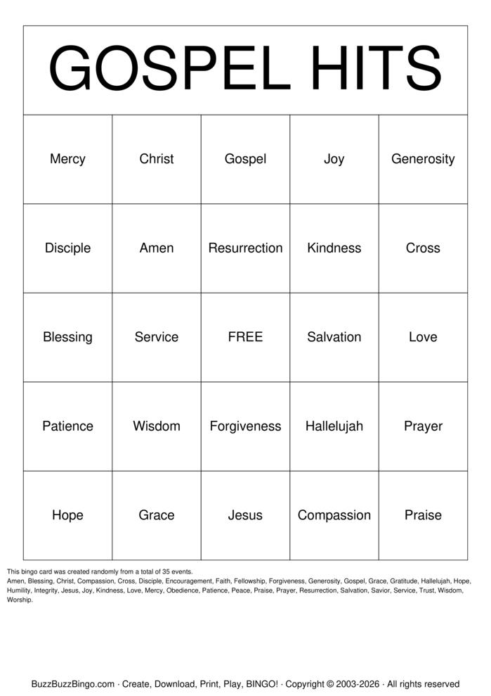 Download Free GOSPEL HITS SINGO Bingo Cards Download Free GOSPEL HITS SINGO Bingo Cards