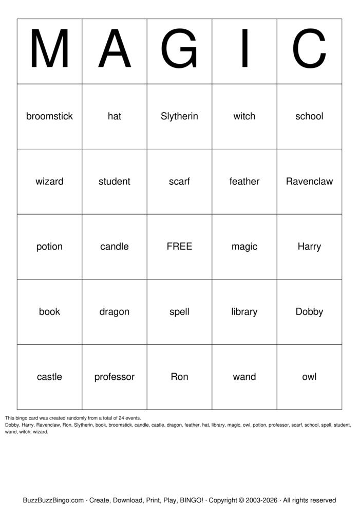 Download Free Harry Potter Bingo Cards Download Free Harry Potter Bingo Cards