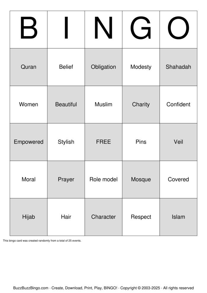 Download Free Hijab Bingo Bingo Cards