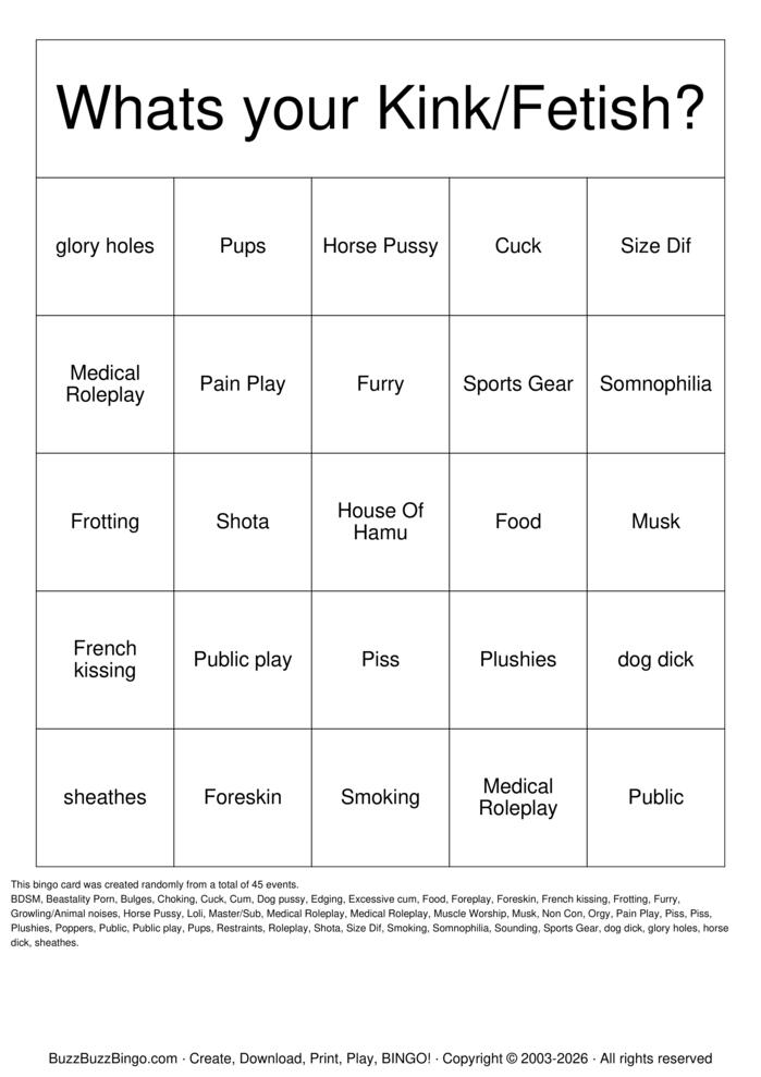 Download Free NinaHamu Kinky Bingo  Bingo Cards