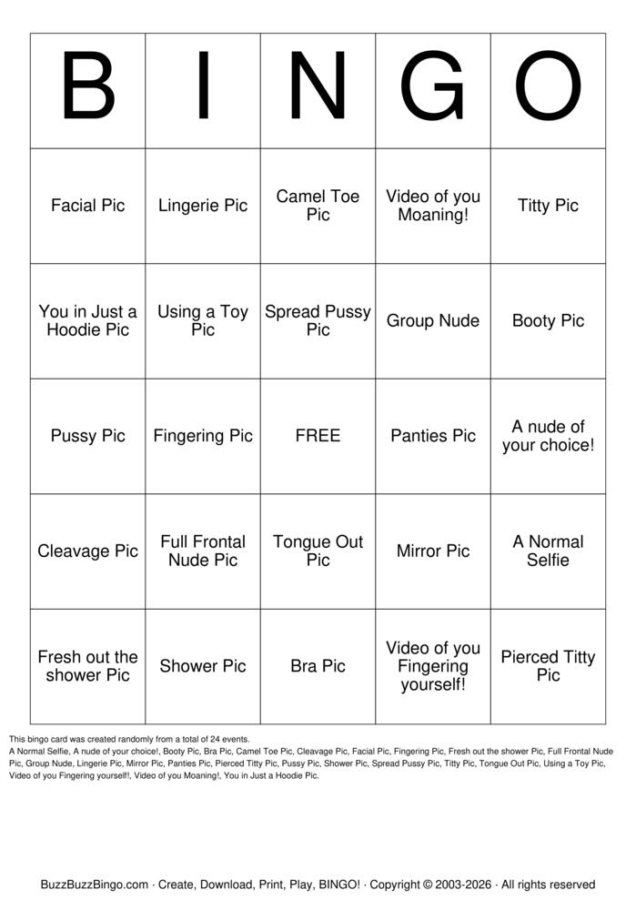 Download Free Nude Bingo Cards