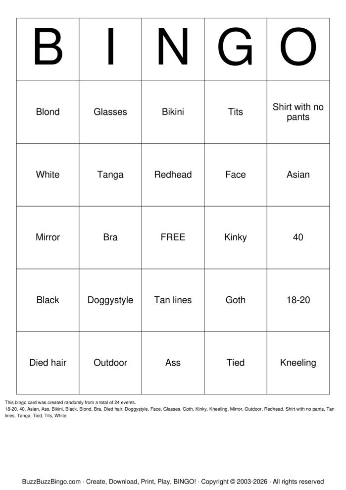 Download Free Nude Bingo Cards