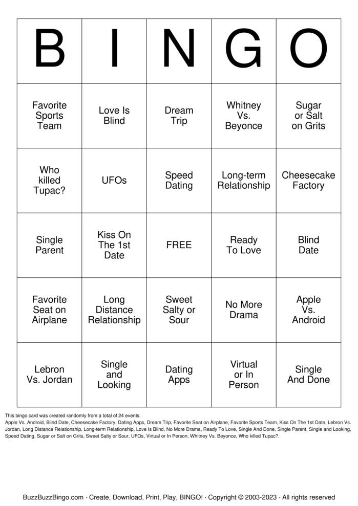 Download Free SINGLES BINGO Bingo Cards