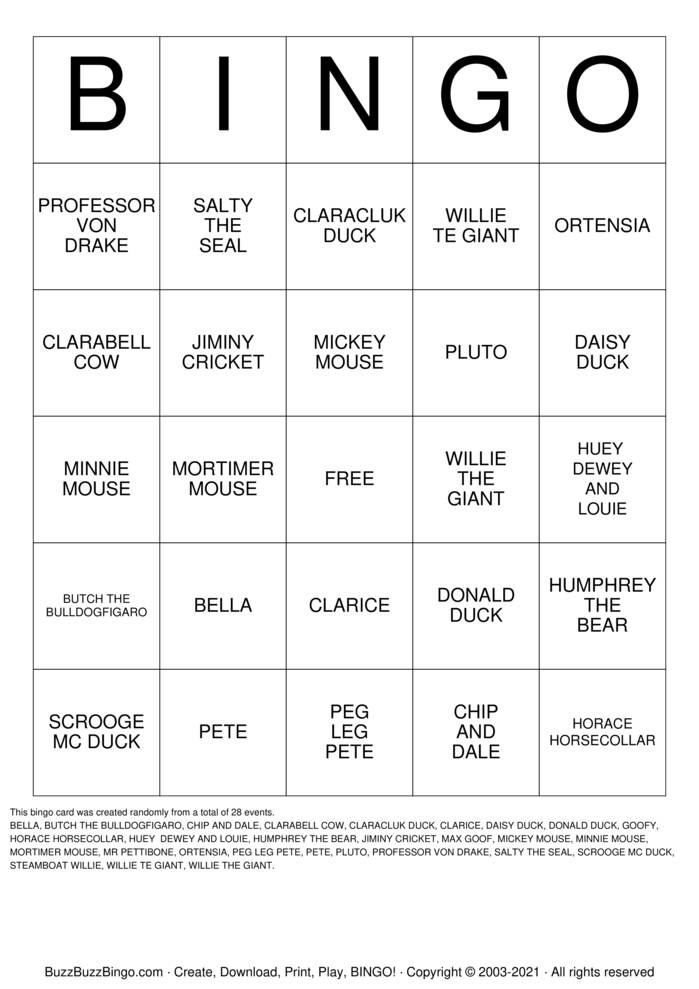 Download Free daisy duck Bingo Cards Download Free daisy duck Bingo Cards