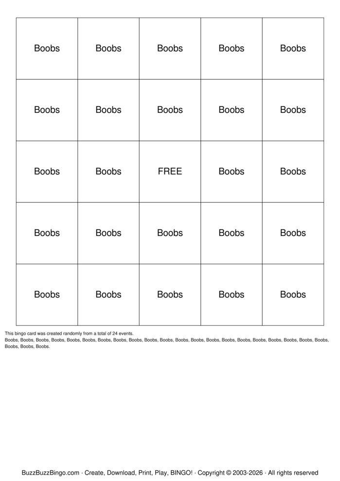 Download Free Boobs Bingo Cards