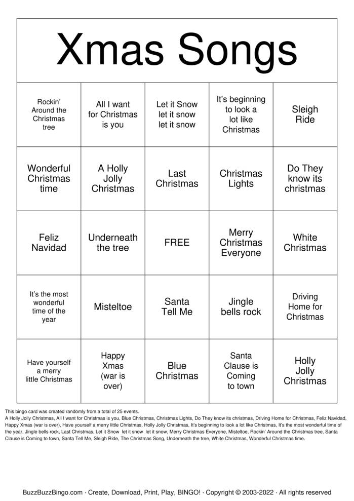 Christmas Music Bingo Cards To Download Print And Customize Christmas Music Bingo Cards To Download Print And Customize