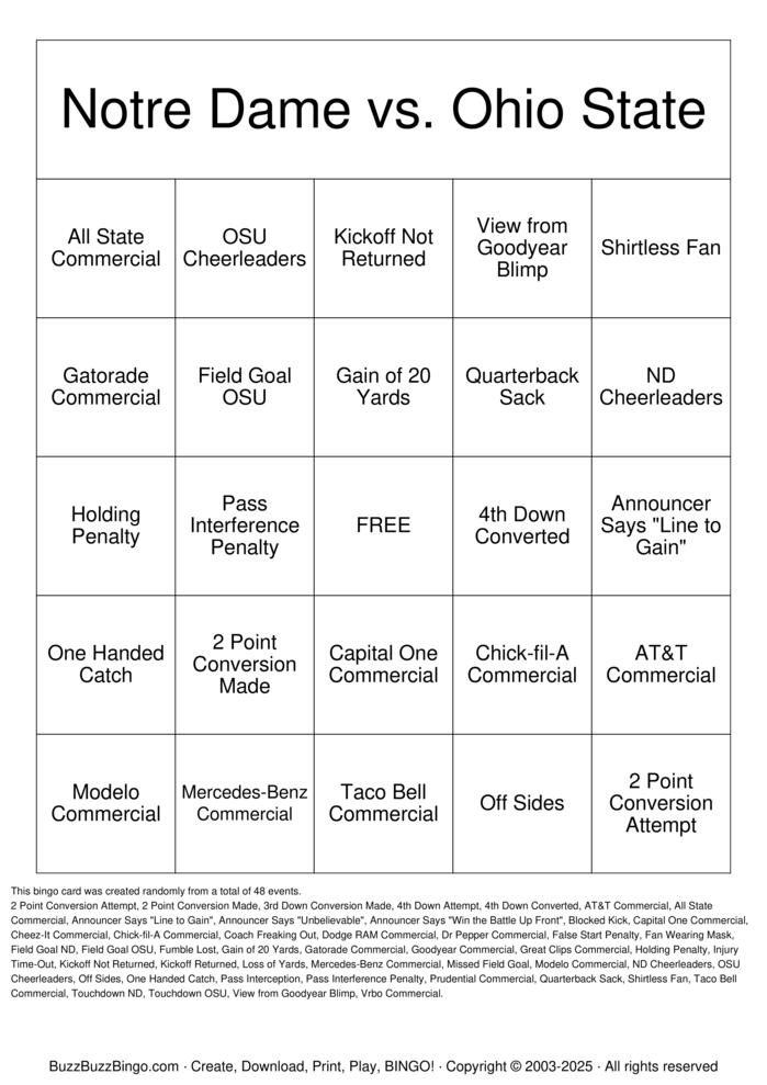 College Football Championship Bingo Cards to Download, Print and Customize!