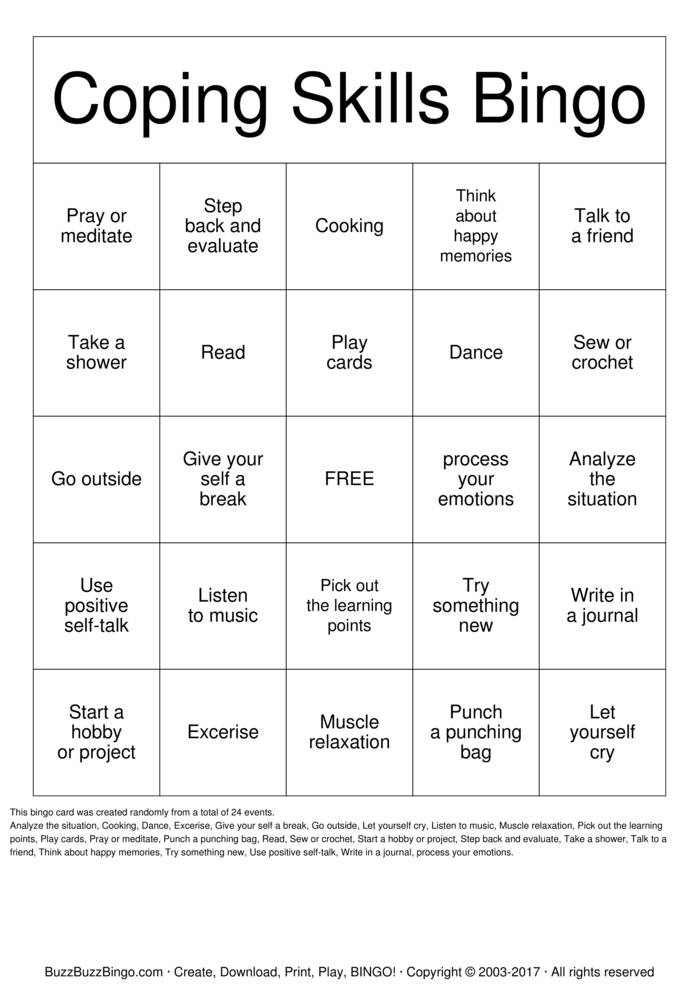 Coping Skills Bingo Cards to Download, Print and Customize!