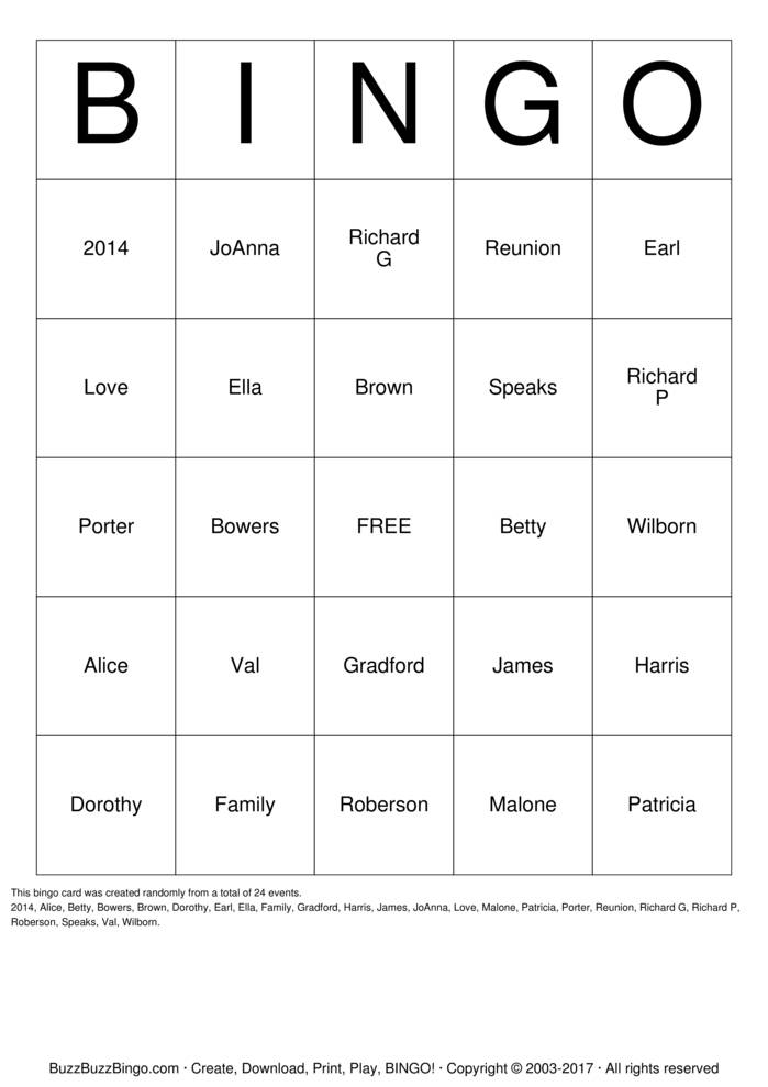 Download Free Custom Bingo Cards