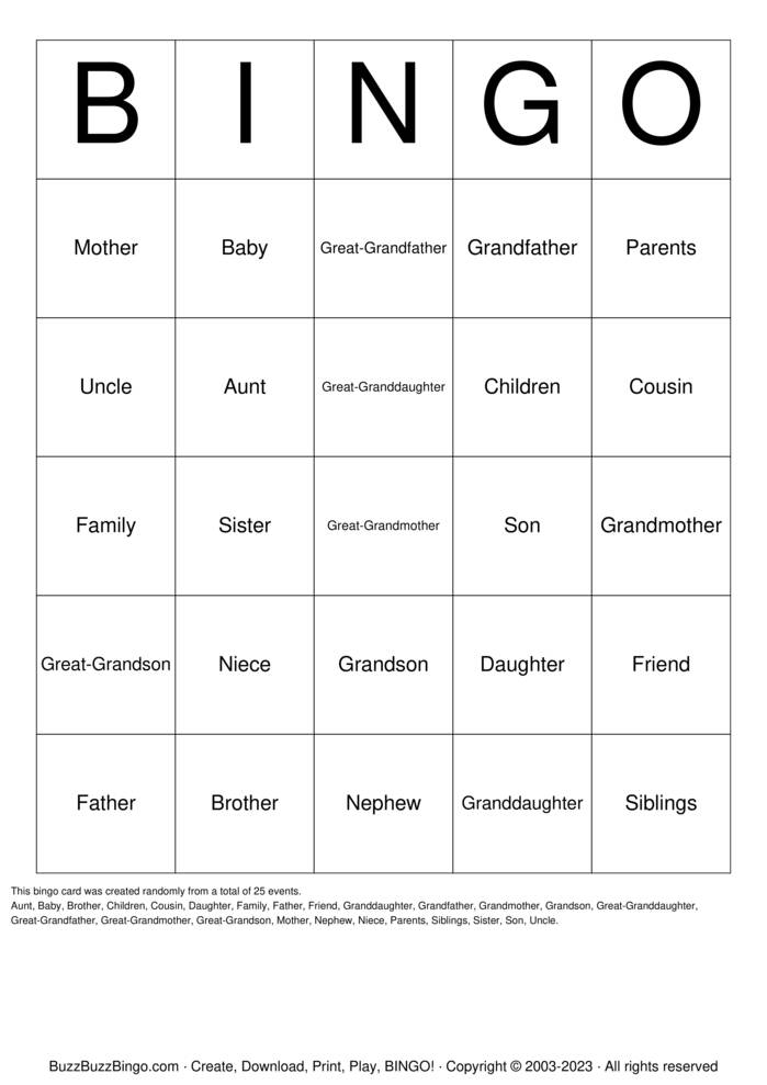 Family Bingo Bingo Cards to Download, Print and Customize!