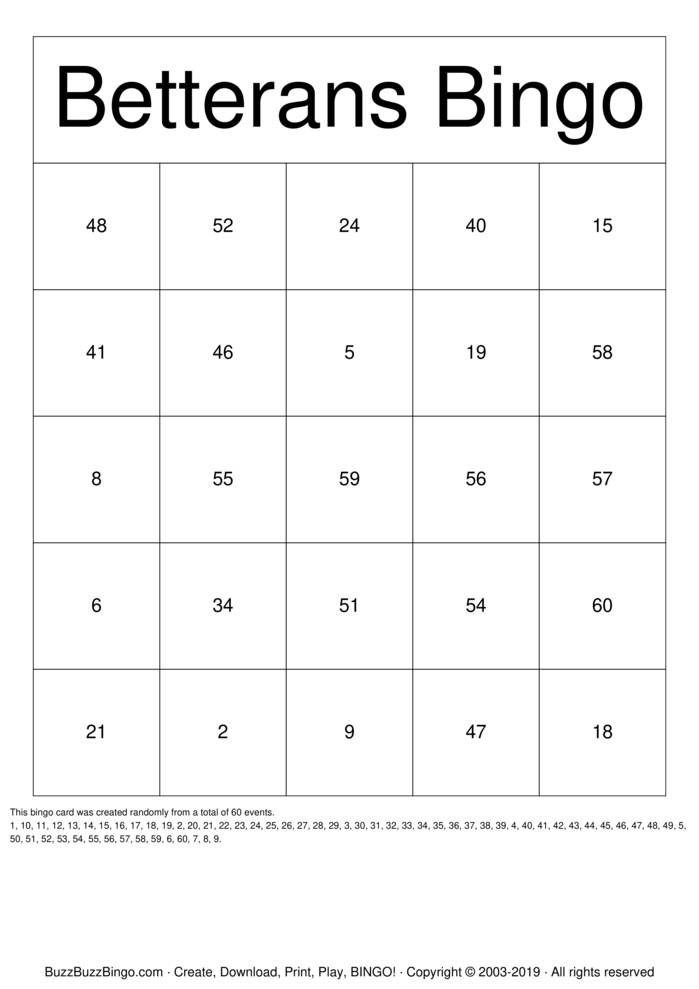 Numbers 1-60 Bingo Cards to Download, Print and Customize!