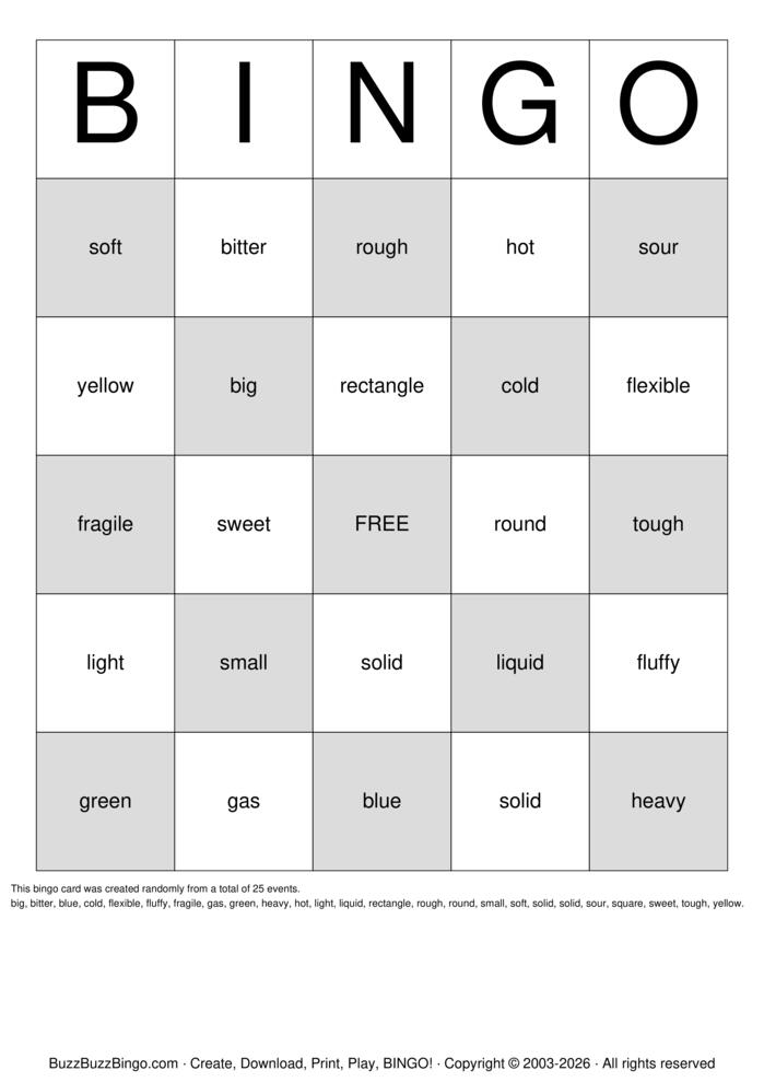 Download Free Physical Properties Bingo Cards