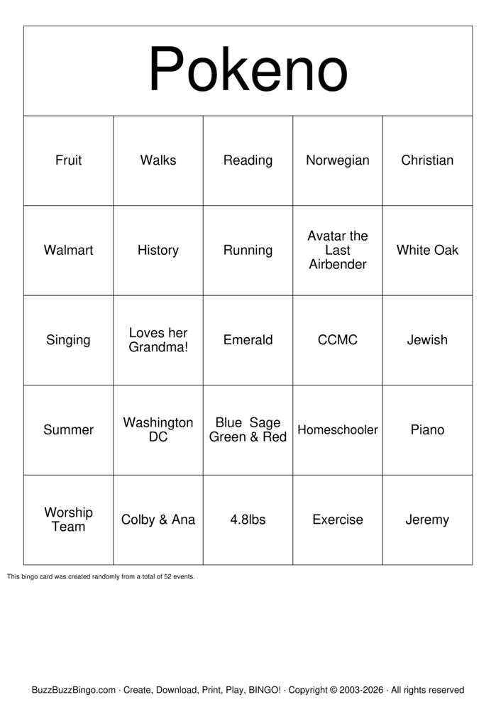 Download Free Pokeno Bingo Cards
