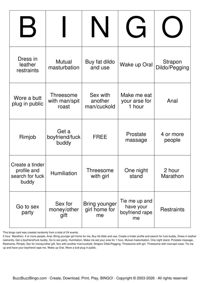 Download Free Sex Act Bingo Bingo Cards