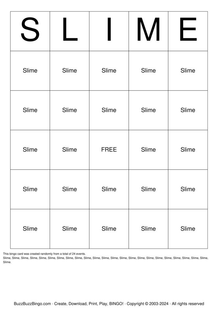 Download Free Slime Bingo Cards