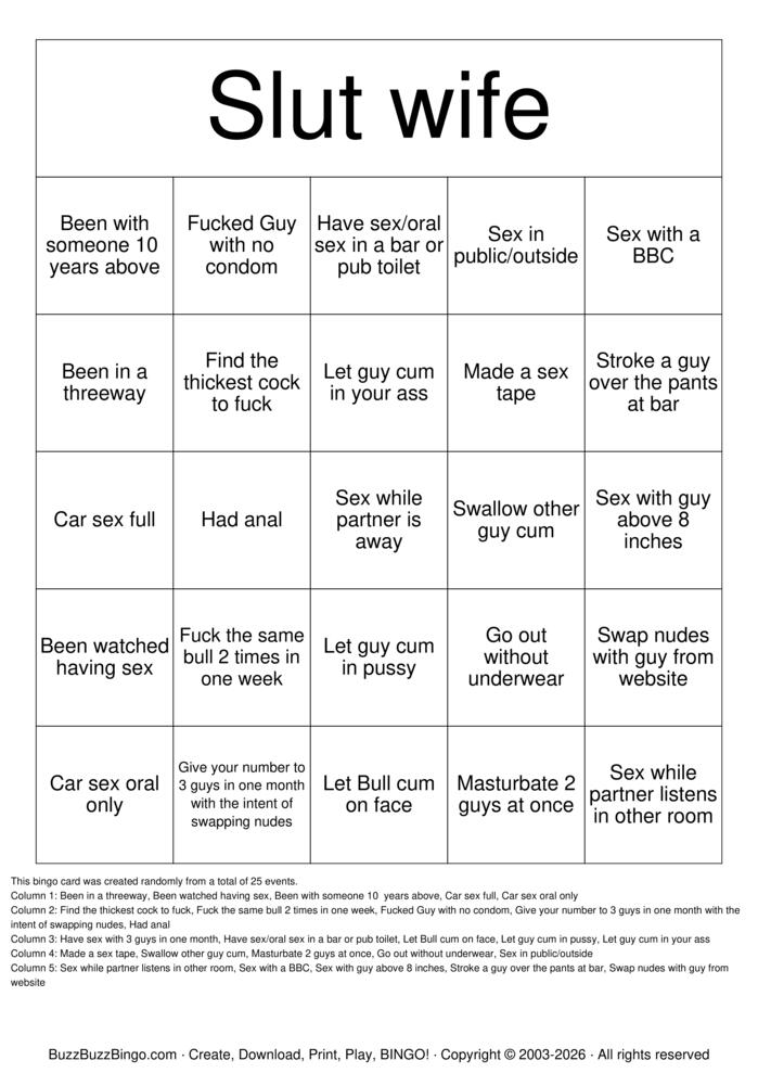Download Free Slut wife bingo Bingo Cards