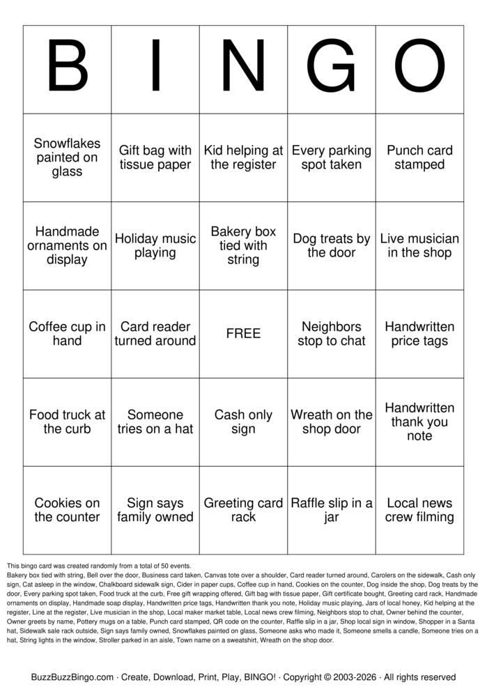 Download Free Small Business Saturday Bingo Cards