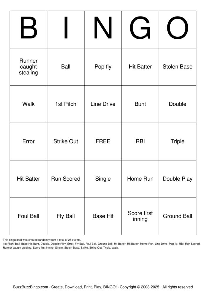 Download Free Softball Bingo Bingo Cards Download Free Softball Bingo Bingo Cards