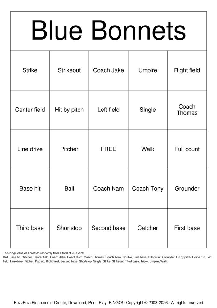 Download Free Softball Bingo Bingo Cards Download Free Softball Bingo Bingo Cards
