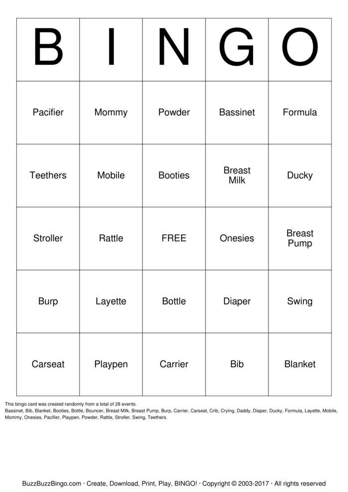 Download Free Baby Shower Bingo Cards