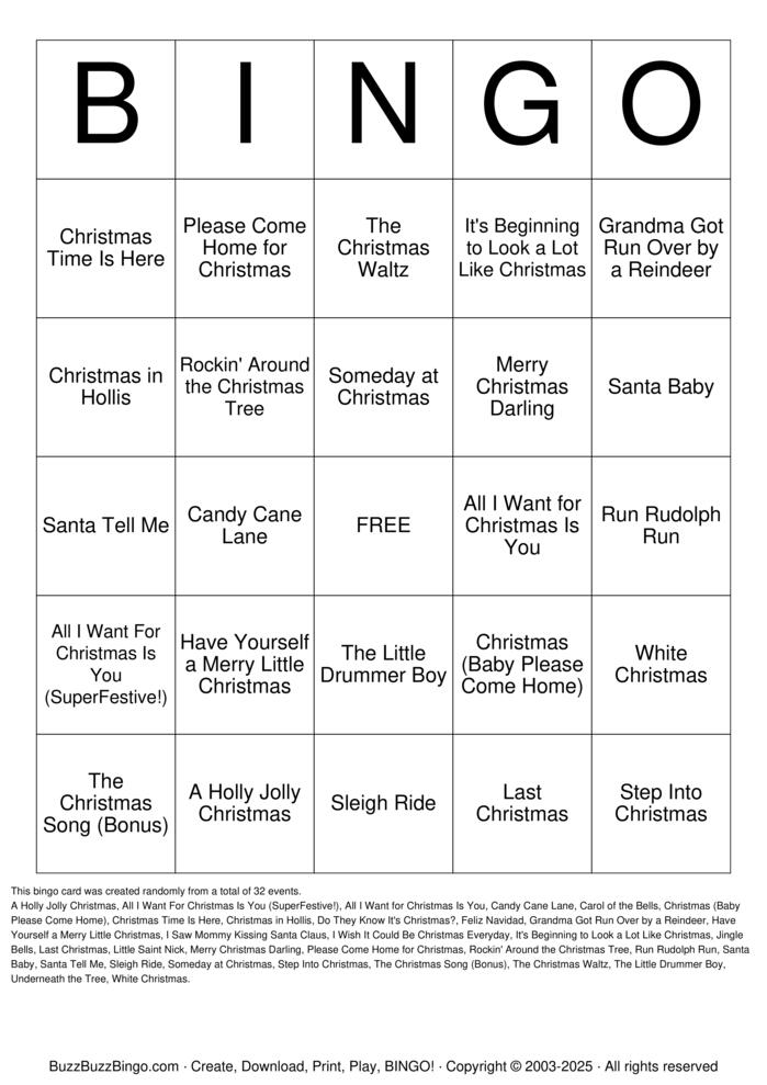 Download Free Christmas Songs Bingo Cards