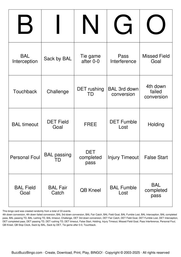 Download Free Football Bingo Cards