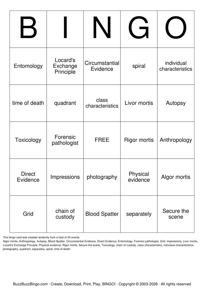 Download Free Forensics Bingo Cards