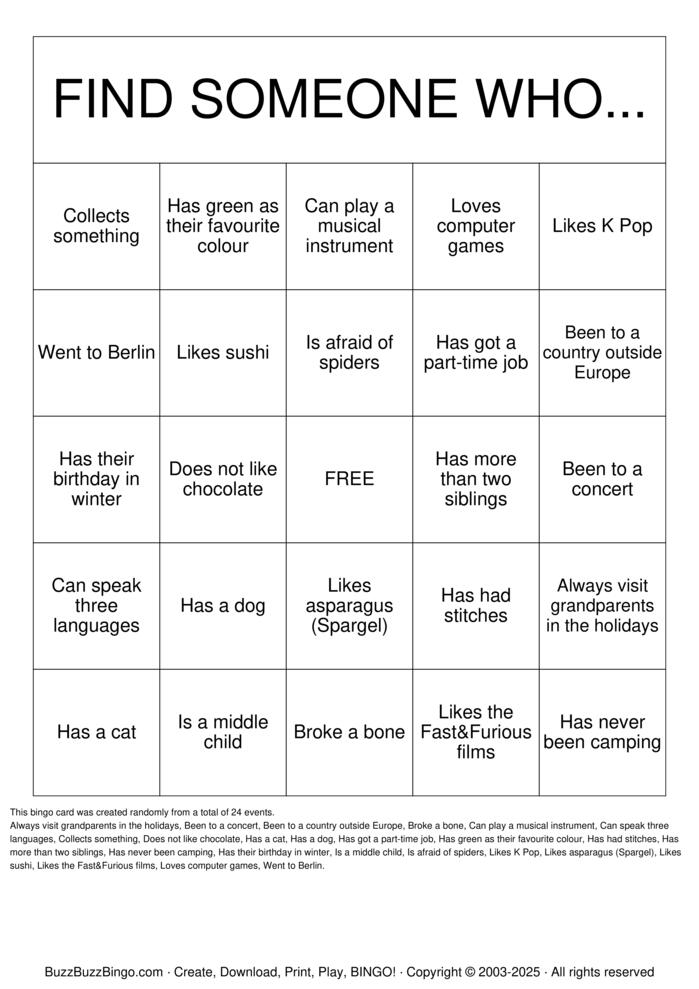 Download Free Getting to Know Each other Bingo Cards