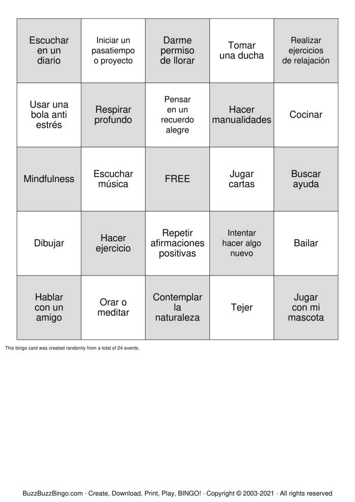 Download Free Mis herramientas de afrontamiento Bingo Cards