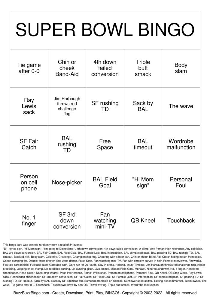 NCR Superbowl Bingo Cards to Download, Print and Customize!