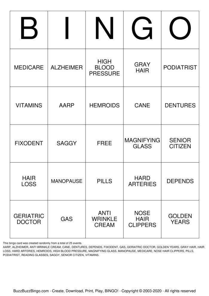 OVER THE HILL Bingo Cards to Download, Print and Customize!